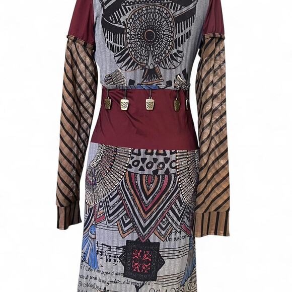 Save The Queen Midi Dress Long Sleeve Stretch Italy Boho Art Avant Grande - Picture 5 of 8